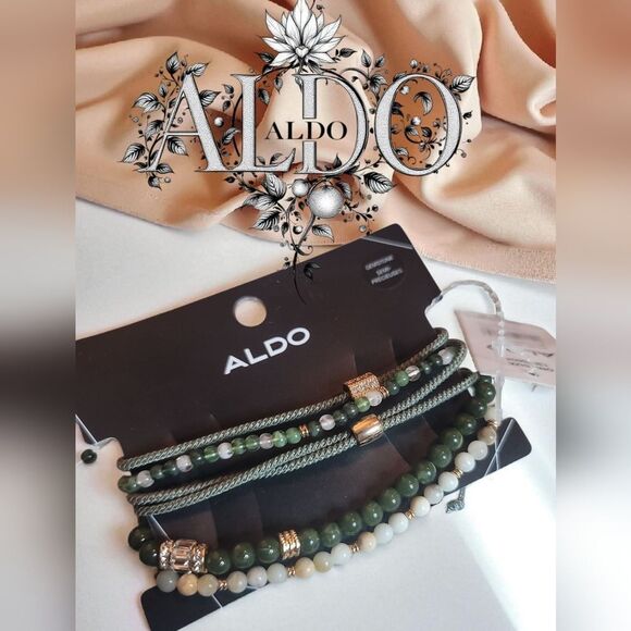 ALDO Green and Gold Beaded Bracelet Set - Picture 1 of 2